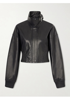 Sportmax - Cropped Buckled Leather Jacket - Black - UK 4,UK 6,UK 8,UK 10,UK 12,UK 14