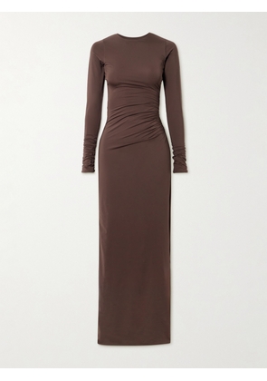 Maygel Coronel - Albedo Gathered Stretch-jersey Maxi Dress - Brown - Petite,One Size,Extended