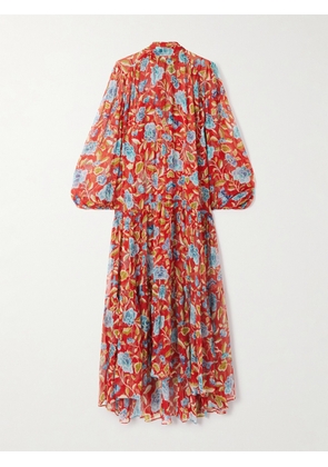 RIXO - Adalind Tie-neck Asymmetric Tiered Floral-print Chiffon Dress - UK 6,UK 8,UK 10,UK 12,UK 14,UK 16,UK 18,UK 20