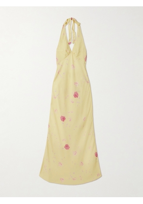 Faithfull - Soame Floral-print Crepe Halterneck Maxi Dress - Yellow - x small,small,medium,large,x large