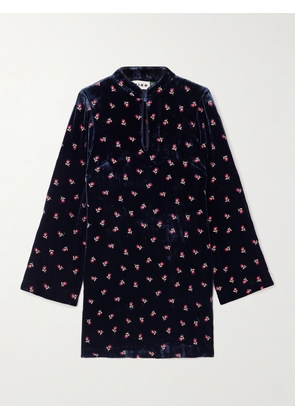 RIXO - Calla Floral-embroidered Velvet Mini Dress - Blue - UK 6,UK 8,UK 10,UK 12,UK 14,UK 16,UK 18,UK 20