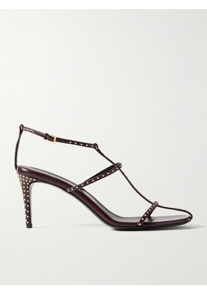 KHAITE - Cage Studded Glossed-leather Sandals - Burgundy - IT36,IT37,IT38,IT38.5,IT39,IT39.5,IT40,IT40.5,IT41