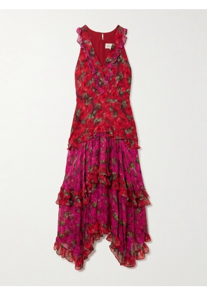 Saloni - Jolie Tiered Floral-print Chiffon And Crepon Maxi Dress - Pink - UK 4,UK 6,UK 8,UK 10,UK 12,UK 14,UK 16