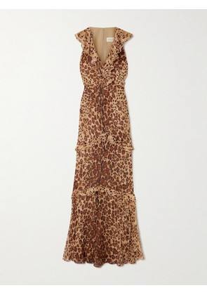 Saloni - Rita Ruffled Cheetah-print Crepon Gown - Animal print - UK 4,UK 6,UK 8,UK 10,UK 12,UK 14,UK 16