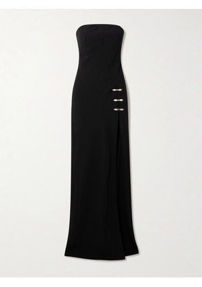 Saloni - Souza Strapless Asymmetric Embellished Crepe Gown - Black - UK 4,UK 6,UK 8,UK 10,UK 12,UK 14,UK 16