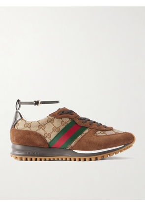 Gucci - Re-motion Suede, Canvas-jacquard And Patent-leather Sneakers - Brown - IT36,IT37,IT38,IT38.5,IT39,IT40,IT41