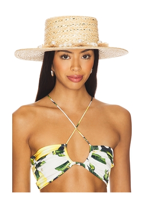 Lele Sadoughi Pearl Poms Straw Hat in Tan.