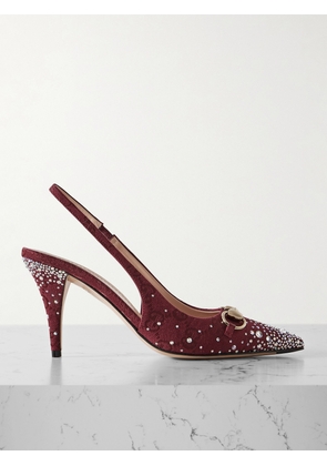 Gucci - Erin Crystal-embellished Horsebit-detailed Canvas-jacquard Slingback Pumps - Red - IT36,IT37,IT38,IT38.5,IT39,IT39.5,IT40,IT41