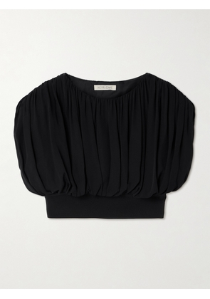 Heirlome - Cummerbund Cropped Gathered Silk-georgette Blouse - Black - x small,small,medium,large,x large