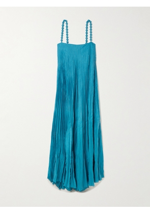 Andres Otalora - Un Ritmo Bead-embellished Plissé-linen Maxi Dress - Blue - US0,US2,US4,US6,US8,US10,US12