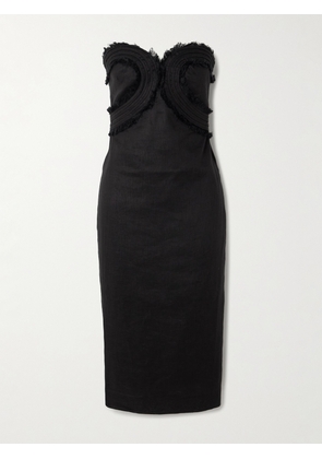 Andres Otalora - Playa De Ti Frayed Linen Midi Dress - Black - US0,US2,US4,US6,US8,US10,US12