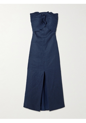 Andres Otalora - Bajo Palmera Strapless Pleated Linen Maxi Dress - Blue - US0,US2,US4,US6,US8,US10