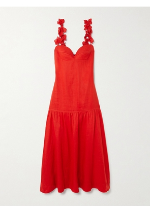 Andres Otalora - Ser Arte Appliquéd Linen Maxi Dress - Red - US0,US2,US4,US6,US8,US10,US12
