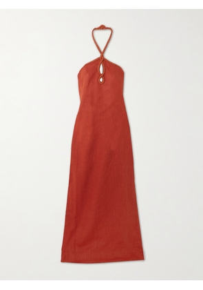 Andres Otalora - Atardeceres Cutout Embellished Halterneck Maxi Dress - Red - US0,US2,US4,US6,US8,US10