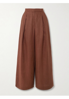 Andres Otalora - Desperate Pleated Linen Wide-leg Pants - Brown - US0,US2,US4,US6,US8,US10,US12