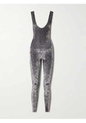 Gucci - Crystal-embellished Velvet Jumpsuit - Gray - small,medium