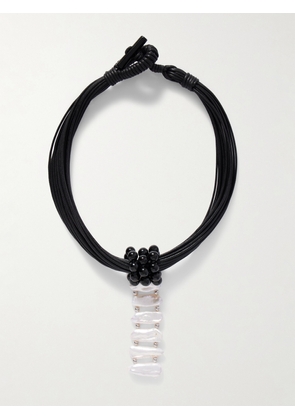 Le Sundial - Cord, Onyx, Pearl And Silver Necklace - Black - One size