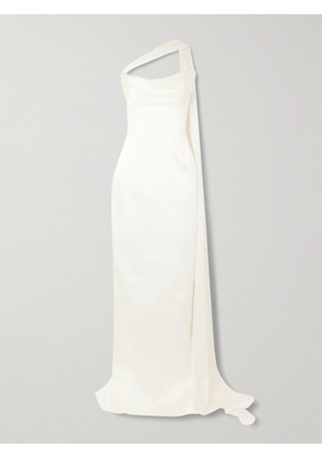 The New Arrivals Ilkyaz Ozel - Julietta Draped Chiffon-trimmed Duchesse Silk-satin Gown - White - FR 34,FR 36,FR 38,FR 40,FR 42,FR 44