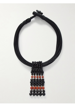 Le Sundial - The Sculptural Waxed-cotton, Onyx And Jasper Necklace - Black - One size