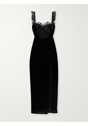 Alessandra Rich - Bow-embellished Lace And Silk-trimmed Velvet Gown - Black - IT36,IT38,IT40,IT42,IT44