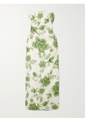 SIR. - Gardella Strapless Cutout Floral-print Linen Midi Dress - Green - 00,1,2,3,4