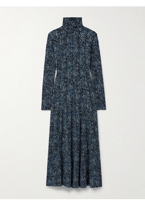 Proenza Schouler White Label - Mabel Ruffled Cheetah-print Jersey Turtleneck Maxi Dress - Blue - xx small,x small,small,medium,large