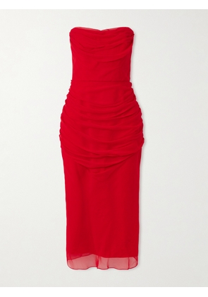 Carolina Herrera - Strapless Draped Silk-chiffon Midi Dress - Red - US0,US2,US4,US6,US8,US10,US12