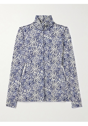 Proenza Schouler White Label - Audrey Ruffled Cheetah-print Jersey Turtleneck Top - Blue - xx small,x small,small,medium,large,x large