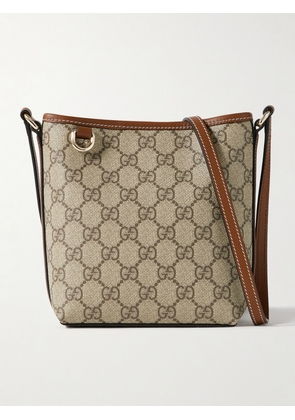 Gucci - Gg Emblem Mini Leather-trimmed Printed Coated-canvas Shoulder Bag - Neutrals - One size