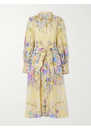 Camilla - Crystal-embellished Floral-print Silk And Linen-blend Midi Shirt Dress - Yellow - x small,small,medium,large,x large,xx large