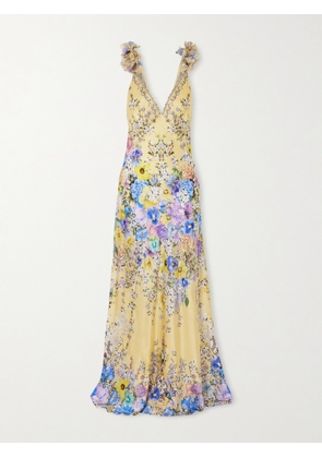 Camilla - Appliquéd Embellished Floral-print Silk-satin Maxi Dress - Multi - x small,small,medium,large,x large