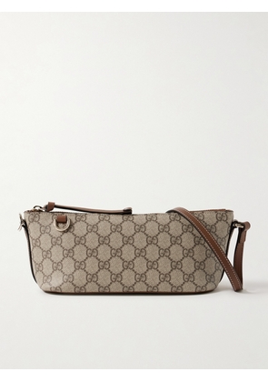 Gucci - Gg Emblem Leather-trimmed Printed Coated-canvas Shoulder Bag - Neutrals - One size