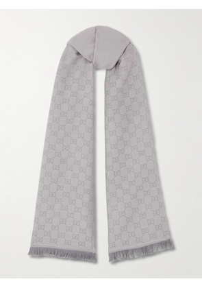 Gucci - Frayed Wool-jacquard Scarf - Gray - One size