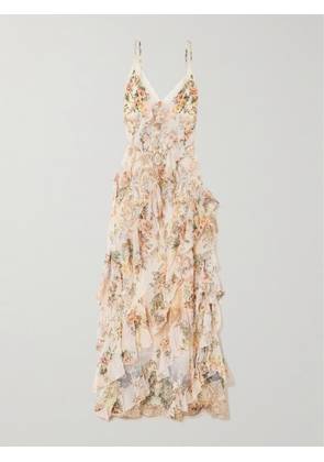 Camilla - Lace-trimmed Ruffled Floral-print Silk-chiffon Maxi Dress - Multi - x small,small,medium,large,x large,xx large