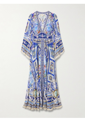 Camilla - Crystal-embellished Shirred Printed Silk-chiffon Maxi Dress - Blue - xx small,x small,small,medium,large,x large,xx large