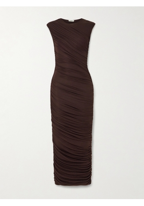 AGOLDE - Ester Ruched Lyocell-blend Maxi Dress - Burgundy - x small,small,medium,large,x large