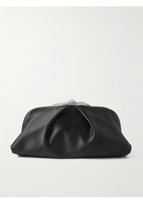 Aquazzura - Very Bow Tie Crystal-embellished Satin Clutch - Black - One size