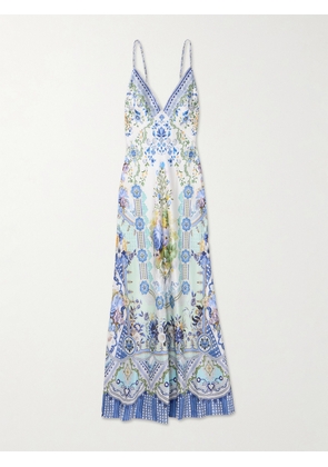 Camilla - Crystal-embellished Floral-print Silk-satin Maxi Dress - Blue - xx small,x small,small,medium,large,x large