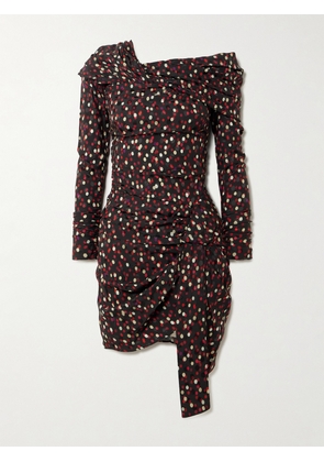 Isabel Marant - Elara Asymmetric Draped Polka-dot Stretch-silk Dress - Burgundy - FR 34,FR 36,FR 38,FR 40,FR 42