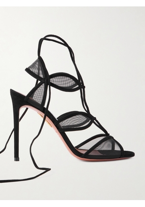 Aquazzura - Fatal Attraction 105 Suede-trimmed Mesh Sandals - Black - IT35,IT36,IT36.5,IT37,IT37.5,IT38,IT38.5,IT39,IT39.5,IT40,IT40.5,IT41,IT41.5,IT42