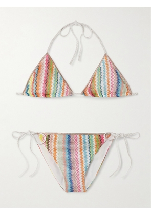 Missoni - Mare Metallic-trimmed Striped Crochet-knit Triangle Bikini - Multi - IT36,IT38,IT40,IT42,IT44,IT46,IT48