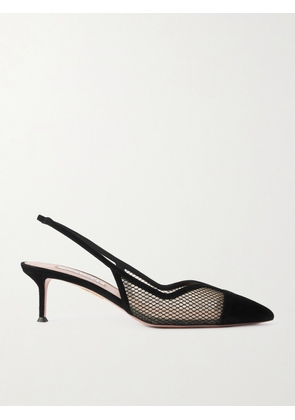 Aquazzura - Gia 50 Suede-trimmed Mesh Slingback Pumps - Black - IT35,IT36,IT36.5,IT37,IT37.5,IT38,IT38.5,IT39,IT39.5,IT40,IT40.5,IT41,IT41.5,IT42