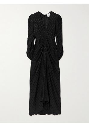 Isabel Marant - Albini Gathered Polka-dot Stretch-silk Jacquard Midi Dress - Black - FR 34,FR 36,FR 38,FR 40,FR 42,FR 44,FR 46
