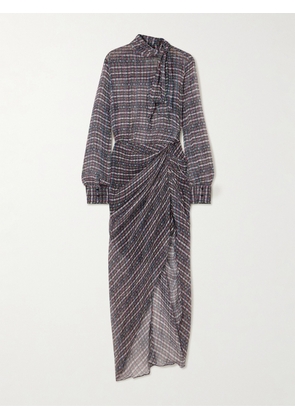 Isabel Marant - Gloya Tie-neck Asymmetric Checked Silk-crepon Shirt Dress - Blue - FR 34,FR 36,FR 38,FR 40,FR 42,FR 44