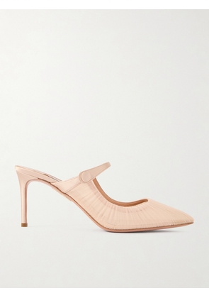 Aquazzura - Voile 75 Pleated Satin-trimmed Tulle Mules - Pink - IT36,IT36.5,IT37,IT37.5,IT38,IT38.5,IT39,IT39.5,IT40,IT40.5,IT41,IT41.5,IT42