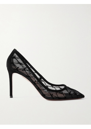 Aquazzura - 85 Suede-trimmed Flocked Mesh Pumps - Black - IT35,IT36,IT36.5,IT37,IT37.5,IT38,IT38.5,IT39,IT39.5,IT40,IT40.5,IT41,IT41.5,IT42