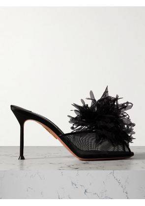 Aquazzura - Poème 85 Embellished Organza And Leather-trimmed Mesh Mules - Black - IT36,IT36.5,IT37,IT37.5,IT38,IT38.5,IT39,IT39.5,IT40,IT40.5,IT41,IT42