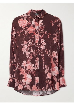Borgo de Nor - Nova Floral-print Satin-jacquard Shirt - Burgundy - UK 4,UK 6,UK 8,UK 10,UK 12,UK 14,UK 16