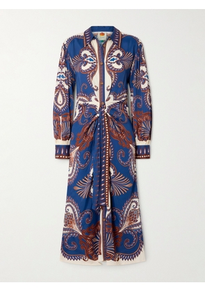 Farm Rio - Arabesque Belted Printed Lenzing™ Ecovero™ Midi Shirt Dress - Blue - x small,small,medium,large,x large