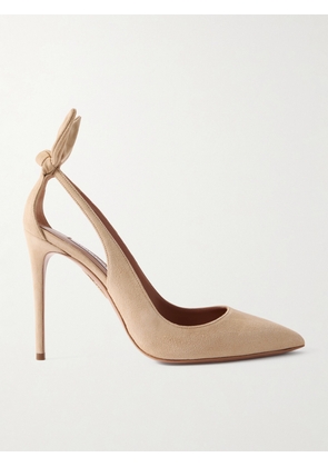 Aquazzura - Bow Tie 85 Suede Pumps - Neutrals - IT36,IT36.5,IT37,IT37.5,IT38,IT38.5,IT39,IT39.5,IT40,IT40.5,IT41,IT42